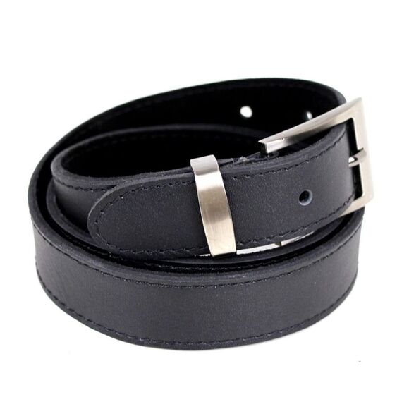 BLACK GENUINE LEATHER 1 1/8"Wd STITCHED CASUAL DRESS MEN'S BELT Sz 36-38 (*31 - Picture 6 of 11